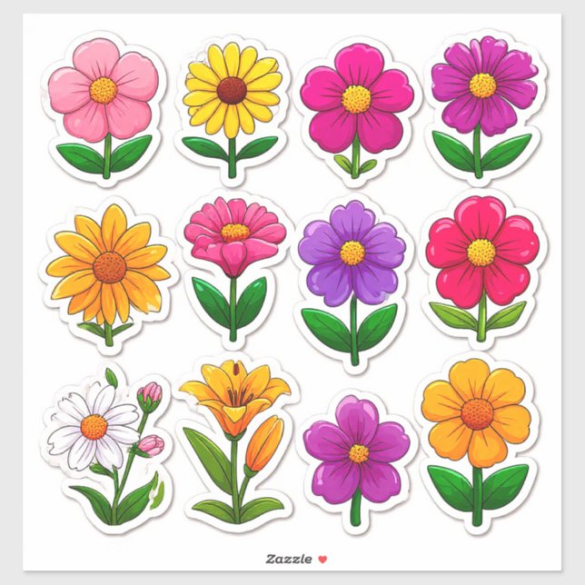 Blommiga dekaler för barn och hantverk Färgglomma  (Ark)
