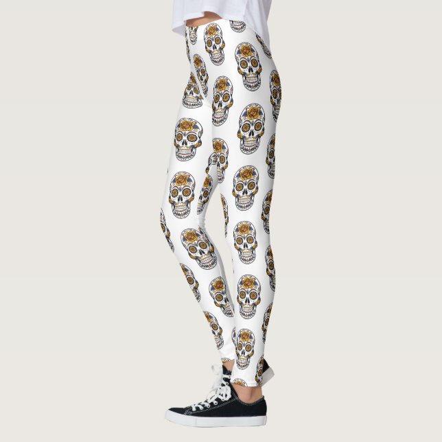 Blommiga Dödskallar Mönster Kvinnor Leggings (Vänster)