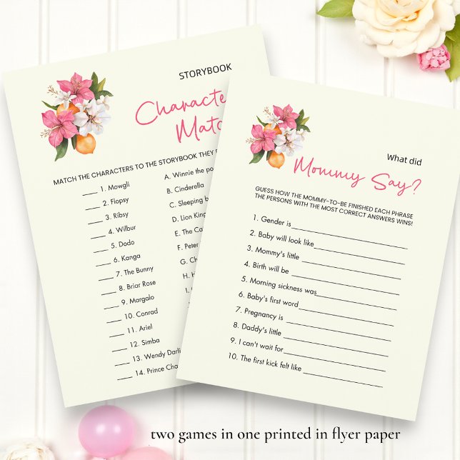 Blommiga dubbelsidiga Baby Shower-spel Reklamblad (Skapare uppladdad)