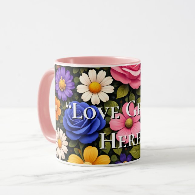 Blommiga färgglada anpassade citat Alla hjärtans d Mugg (Framsida vänster)