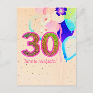 Blommiga fester 30-årsbalonger Rosa Vykort