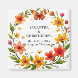 Blommiga fjärilar Krans Bröllop Anpassad text Magnet