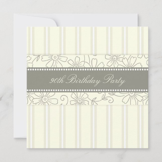Blommiga födelsedagsinbjudningar för 90-årsfirande inbjudningar (Framsida)
