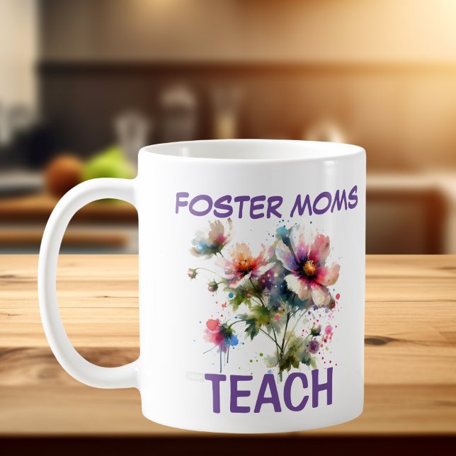 Blommiga Foster Moms Undervisar Rosa/ Blå Kaffemugg (Design for the loving foster care mom)