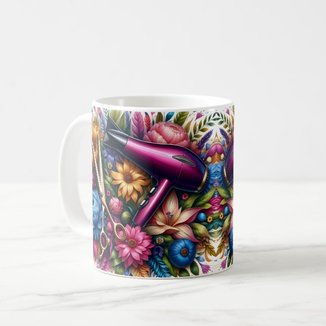 Blommiga frisörverktyg kaffemugg (Framsida vänster)