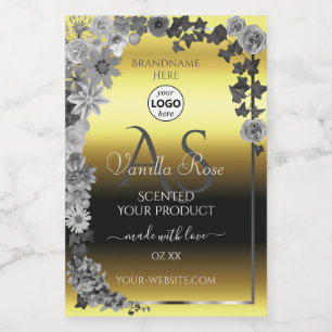 Blommiga Guld Silver Produktetiketter Monogram Log Mat Etikett