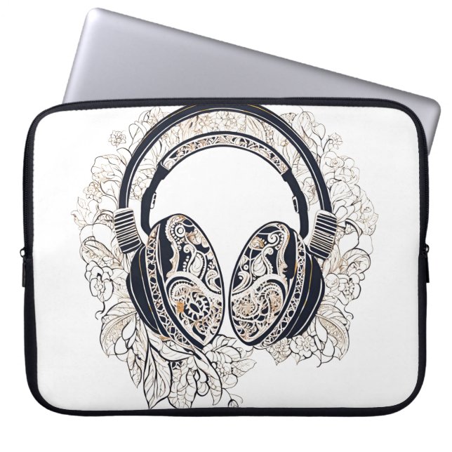 Blommiga Hörlurar AI konst  Laptop Fodral (Framsidan)