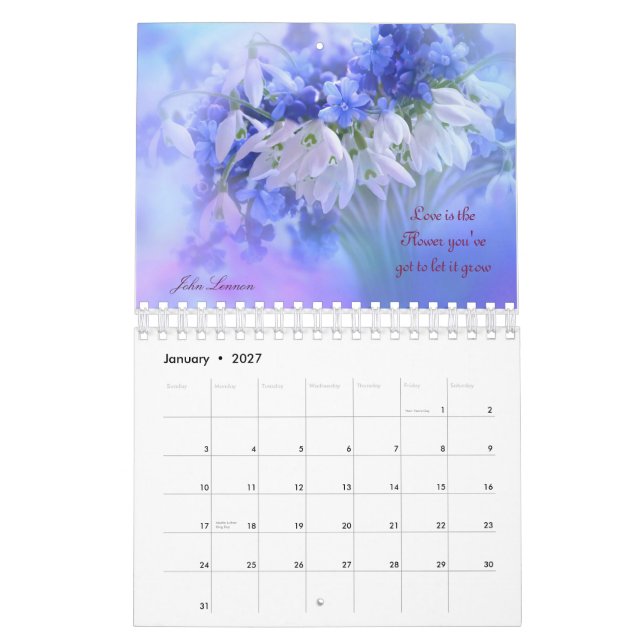 Blommiga kärlekscitat kalender (Jan 2027)
