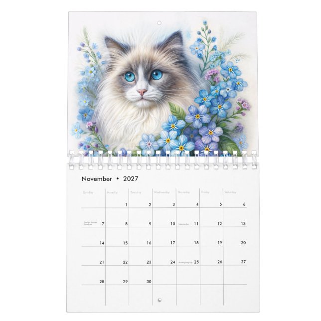 Blommiga Katter - Akvarellporträtt Kalender (Nov 2027)