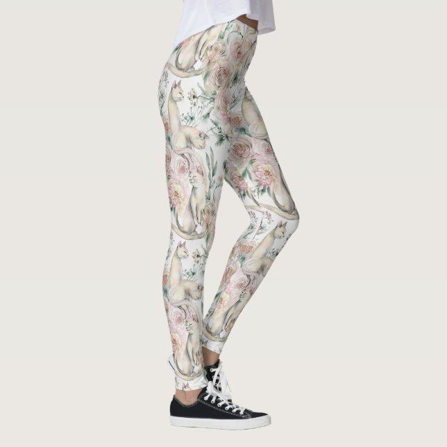 Blommiga Katter Elegant Estetisk Mönster Leggings (Höger)