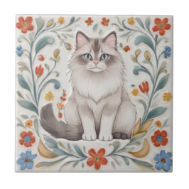 Blommiga katter - Ragdoll-katt Färgglada folkliga Kakelplatta