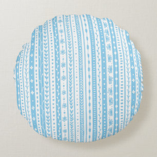 Blommiga klotterränder i babyblått och vitt rund kudde