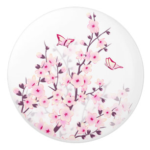 Blommiga körsbärsblommor fjärilar rosa vitt knopp