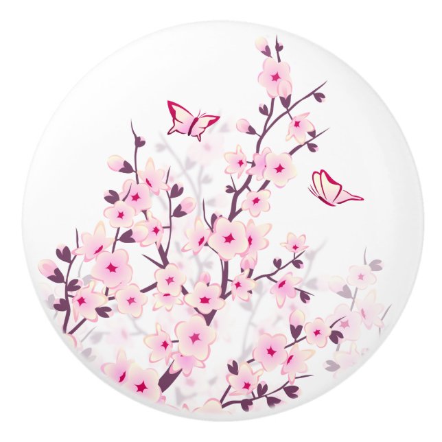 Blommiga körsbärsblommor fjärilar rosa vitt knopp (Framsidan)