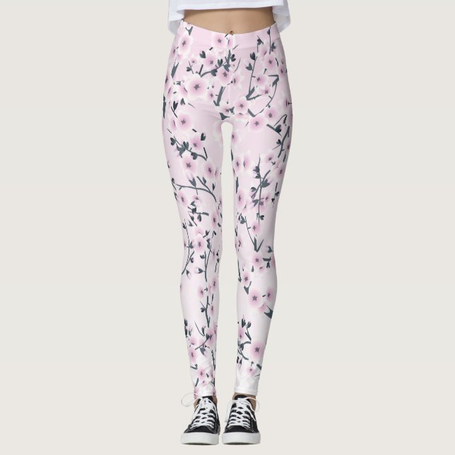 Blommiga körsbärsblommor Rosa Leggings (Framsida)