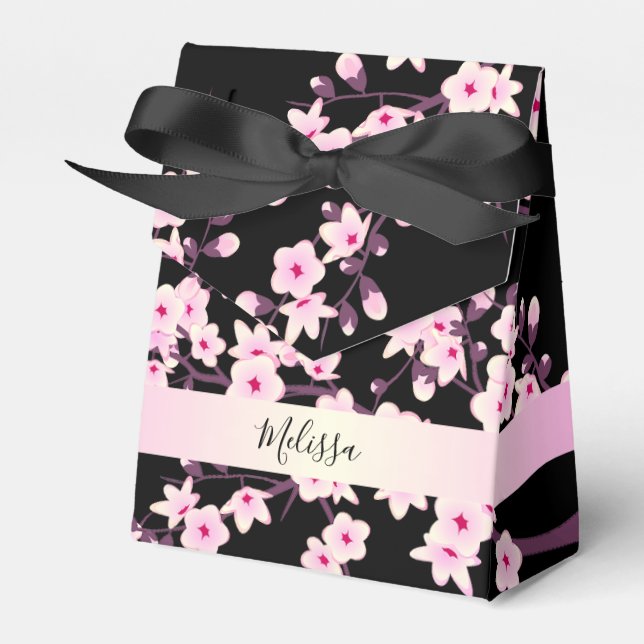 Blommiga körsbärsblommor Rosa Svart Anpassad Presentaskar (Framsidan Sidan)