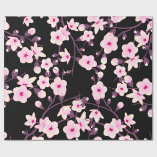 Blommiga körsbärsblommor Rosa Svart Presentpapper