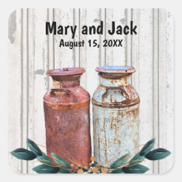 Blommiga mjölkburkar Vintage rustik antik Fyrkantigt Klistermärke