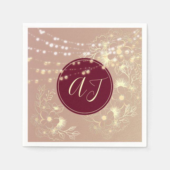 Blommiga Monogram Bröllopsservetter Pappersservett (Framsidan)