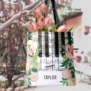 blommiga musiknoter piano tygkasse