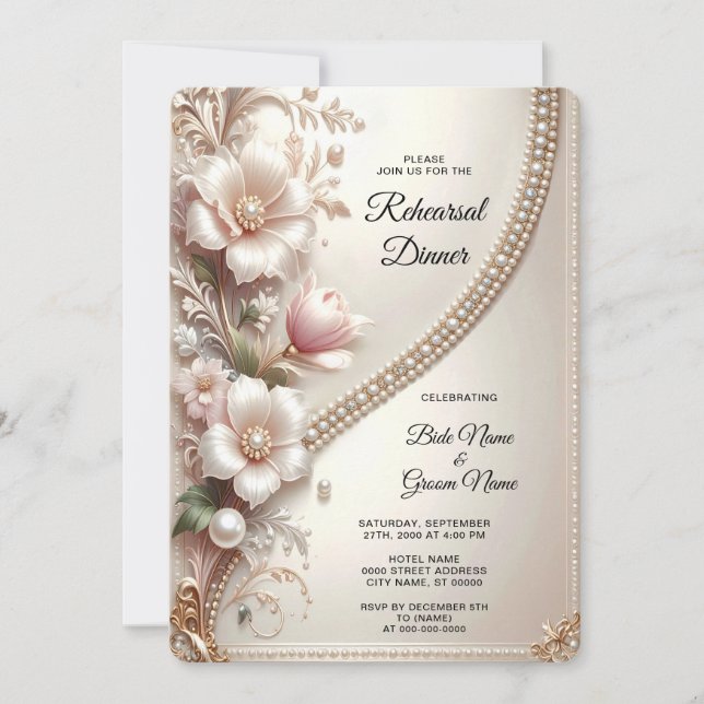 Blommiga och pärldekorerade Rehearsal Dinner-inbju Inbjudningar (Framsida)