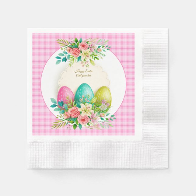 Blommiga påskägg & akvarell rosa rosor pappersservett (Framsidan)