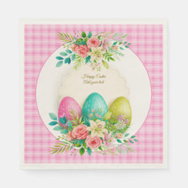 Blommiga påskägg & akvarell rosa rosor pappersservett