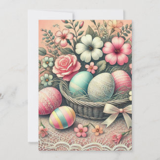 Blommiga påskägg blommor spets pastell vattenfärg  julkort