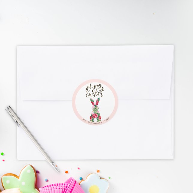 Blommiga Påskharen Personliga Klistermärken (Floral Easter Bunny Personalized Stickers)