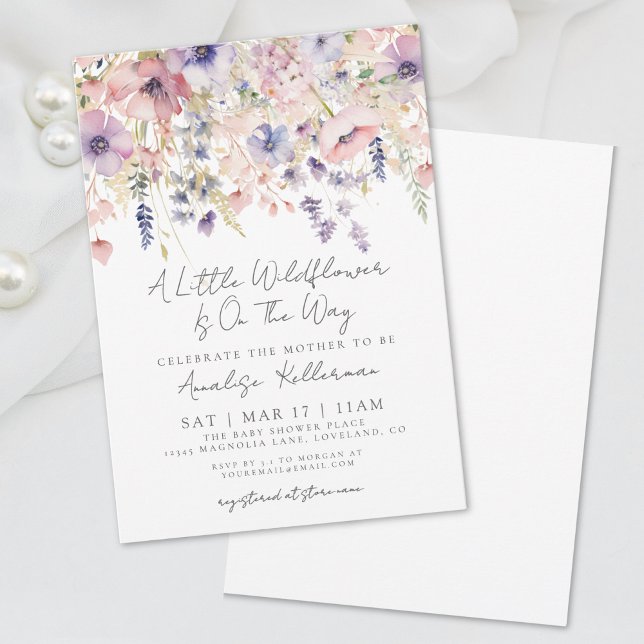 Blommiga Pastell En Lite Vildblomma Bebis Shower Inbjudningar (Floral Pastel A Little Wildflower Baby Shower Invitation )