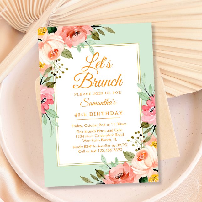 Blommiga Pasteller Rosa Låt oss Brunch Alla Evenem Inbjudningar (Skapare uppladdad)