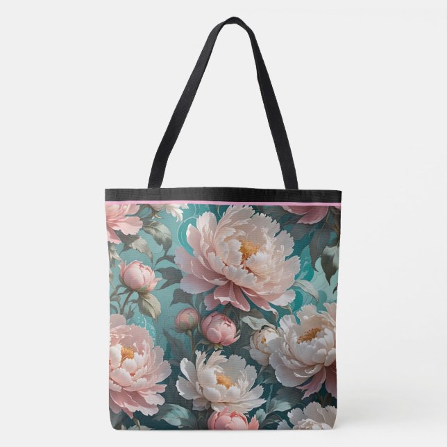 Blommiga Peonies flervarvstryck Totebag Tygkasse (Framsida)