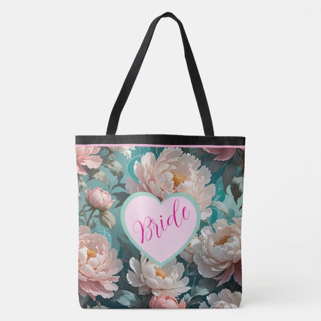 Blommiga Peonies multi Print Brud Tote Väska (Framsida)
