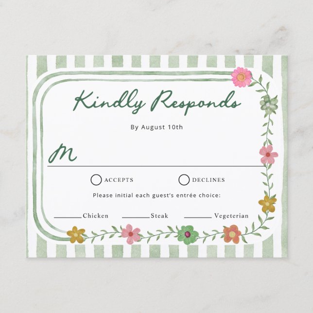 Blommiga randiga RSVP-kort (Framsida)