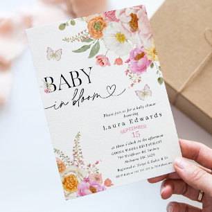 Blommiga Rosa Fjärilar Baby In Bloom Barnkalas Inbjudningar