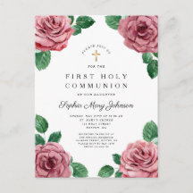 Blommiga Rosa Peonies Flickor Religiös Första Komm