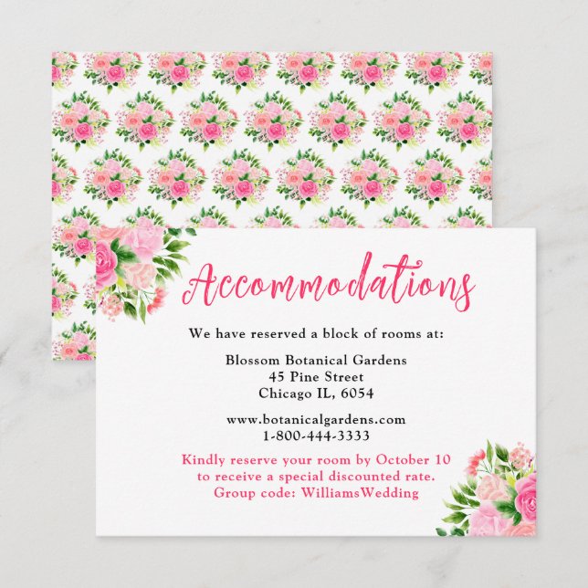 Blommiga Rosa Rosor Bröllopsboende  Tilläggskort (Fram/baksida)