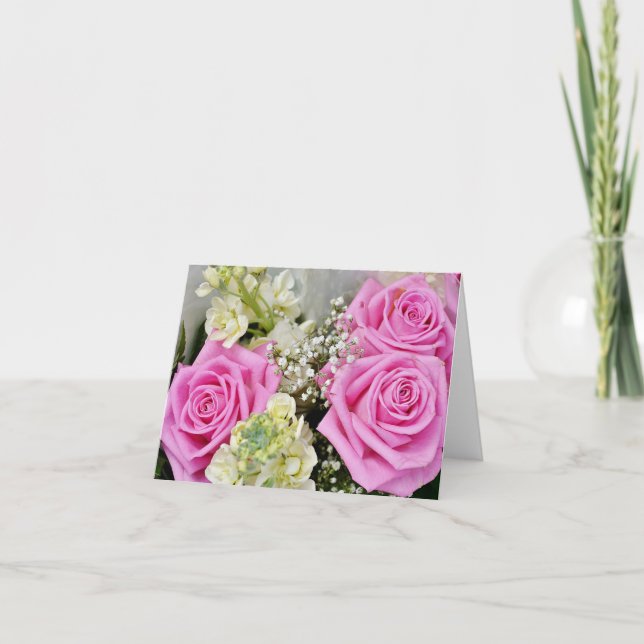 Blommiga Rosa Rosor Tom Notkort Kort (Framsida)