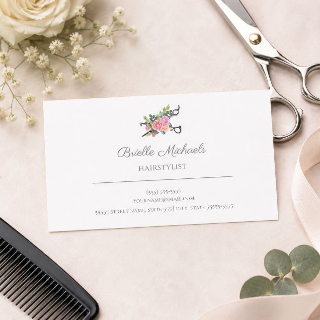 Blommiga saxar frisör minimalistisk visitkort (Floral Scissors Hairstylist Minimal Business Card
)