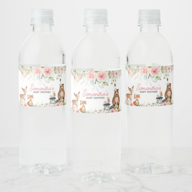 Blommiga SkogsDjur Baby Shower Vattenflaskor Etikett (Flaskor)