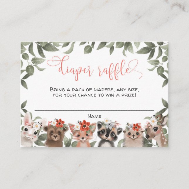 Blommiga skogsdjur skogsflicka blöja lottteri tilläggskort (Framsida)