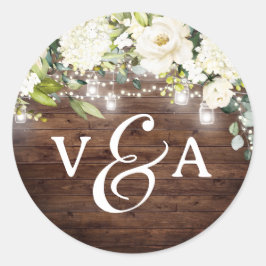 Blommiga strängljus Monogram bröllopsdekal Runt Klistermärke