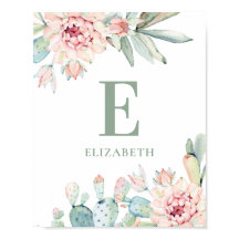 Blommiga suckulenter baby monogram. Kaktus plantsk