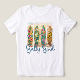 Blommiga Surfbrädor Saltiga Själens Strand Solnedg T Shirt