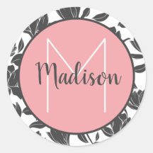 Blommiga Tulpan Blommor Pastell Rosa Monogram Namn