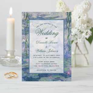 Blommiga vattenliljor Monet Målning Elegant Bröllo Inbjudningar