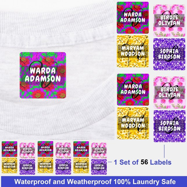 Blommiga vattentäta etiketter för flickor - Märkni (cute name labels for girls
)