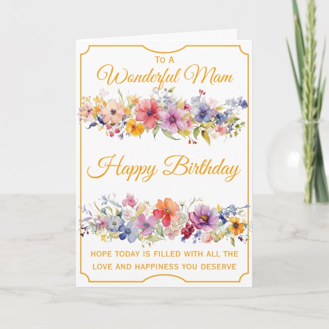 Blommiga Vildblommor Mamma Födelsedag Kort (Framsida)