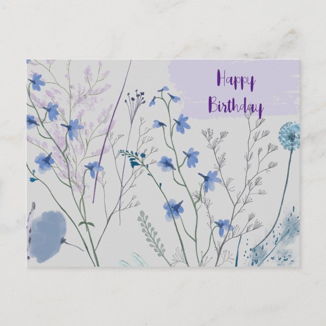 Blommiga Vildblommor Rustika Boho Whimsical Födels Vykort (Framsida)