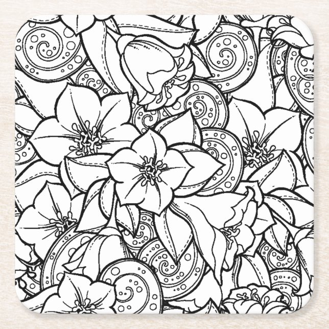 Blommiga Zendoodle Underlägg Papper Kvadrat (Framsidan)